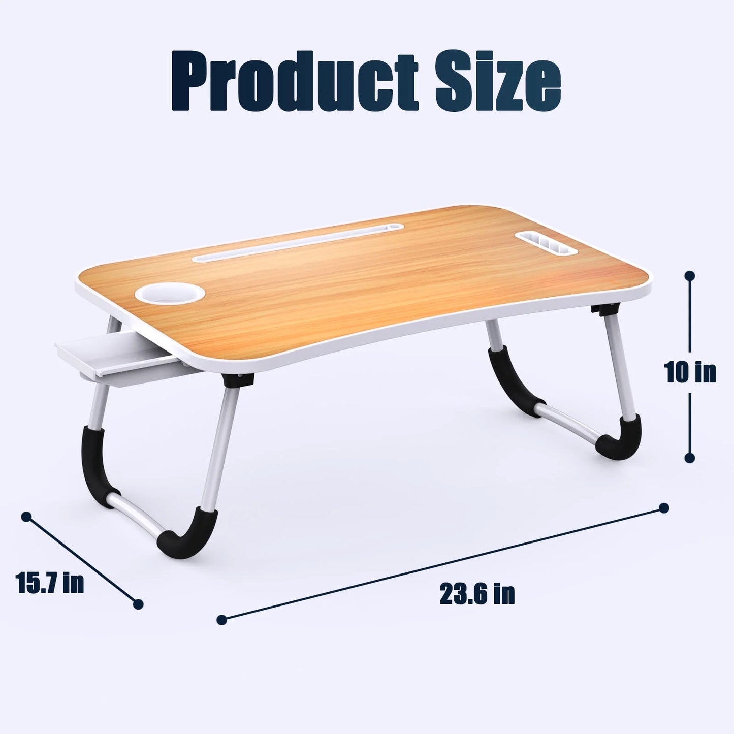 Foldable Laptop Desk, Portable Laptop Table, Bed Table Tray, Laptop Stand with Cup Holder and Tablet Slot and Lifting Handle for Writing, Painting and Eating (Wood)