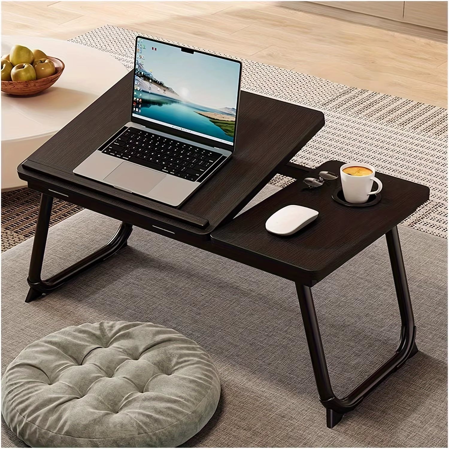 Portable Bed/Sofa Table, Sofa Tray, Home Desk, Breakfast Tray with Cup Holder, Bedside Laptop Stand, Foldable Bed Table
